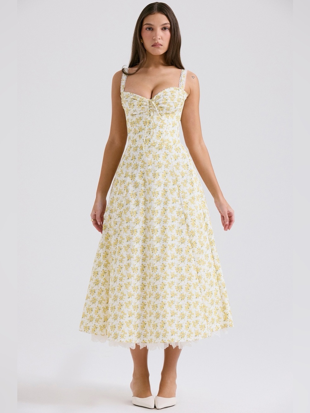 House of CB White Vintage Cotton Floral Print Bustier Sundress B3405 - Picture 4 of 9